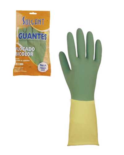 Guantes Flocados. Bicolor. Amarillo/Verde. Par.